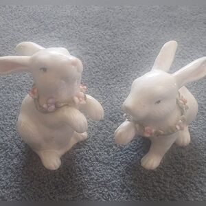 Vintage Two Easter Bunnies Hand Painted Ceramic Table Decorations